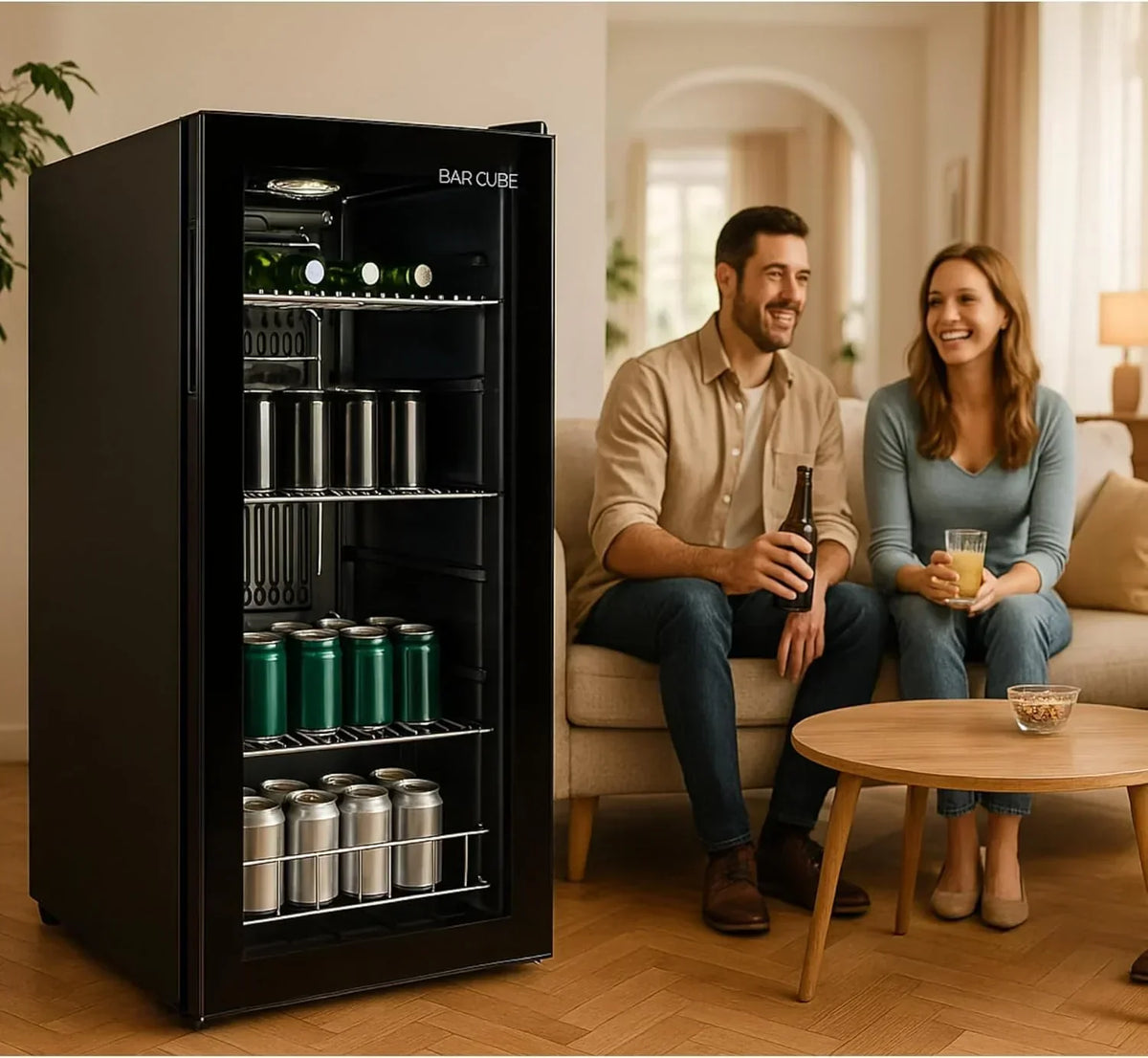 °CUBES Getr?nkekühlschrank 90L mit Glastür & 4 variablen Ablagen | Kompakter Flaschenkühlschrank, perfekt für zu Hause, Büro, Partys & Gastro |