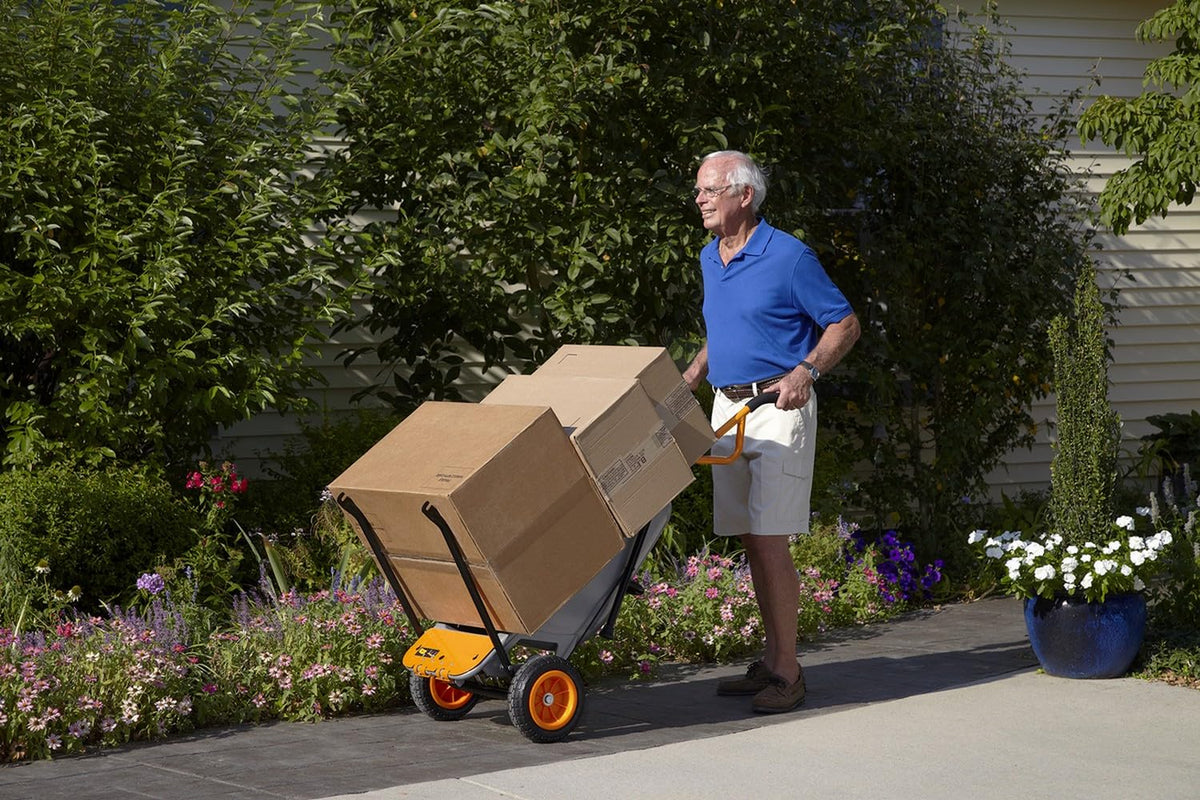 8-in-1 Wheelbarrow WG050E, Wheelbarrow, Rolling Cart, Forklift, Hand Truck, Bag Carrier, Plant Carrier, Tow Ball and Moving Equipment, Stone Carrier - Puncture-Proof Tires