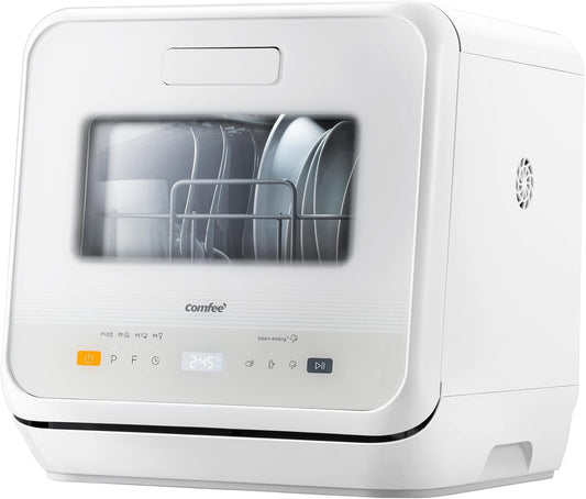 COMFEE' Countertop Dishwasher, Mini Tabletop Dishwasher with 6 Programs, Steam Wash, Baby Care and Fruit Wash, No Plumbing Required, Delay Start, 72-Hour Storage, White
