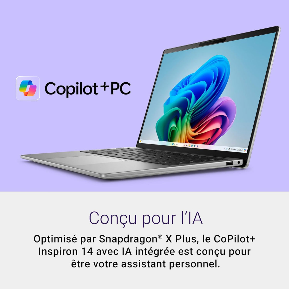 Dell Inspiron 14 (5441) Copilot+ Laptop, 14" FHD+ 60Hz Display, Snapdragon X Plus Processor, 16GB RAM, 512GB SSD, Qualcomm Adreno Processor, Windows 11 Home, Backlit AZERTY Keyboard - Titanium Gray