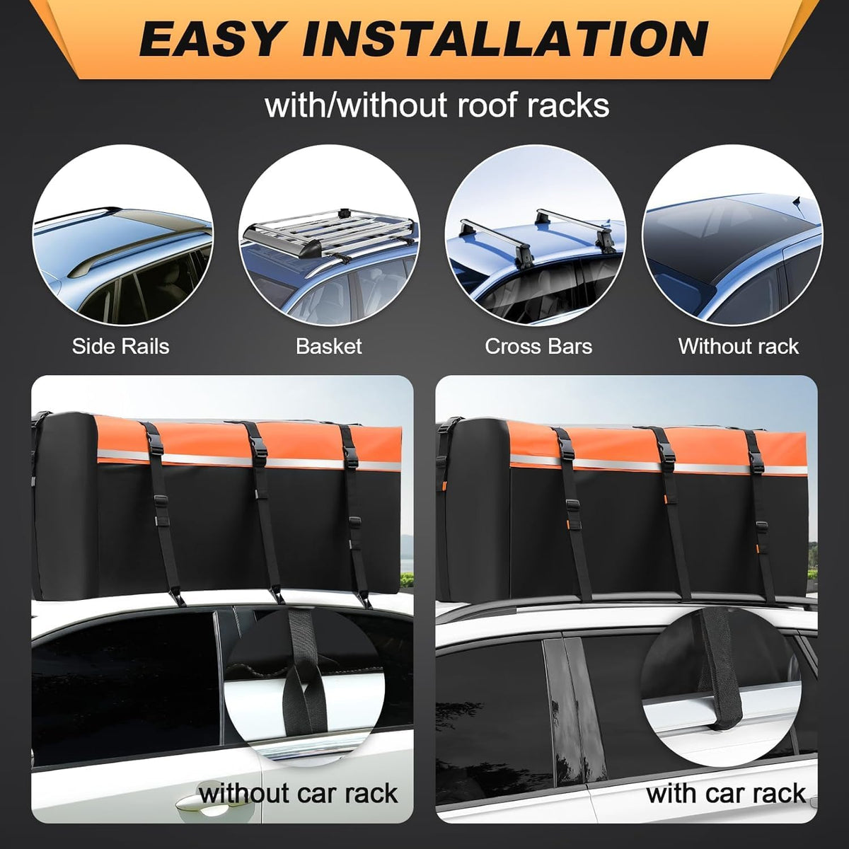 Sailnovo 0.6 m3 Soft Roof Box with Anti-Slip Mat + 6 Door Hooks, Waterproof PVC Roof Bag for Cars with/without Roof Rack, Black