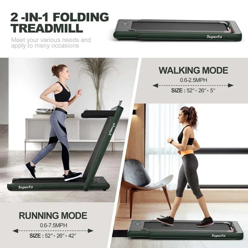 2-in-1 Folding Electric Treadmill, 2.25 HP, Under-Desk, with Dual Display and Smart App Control