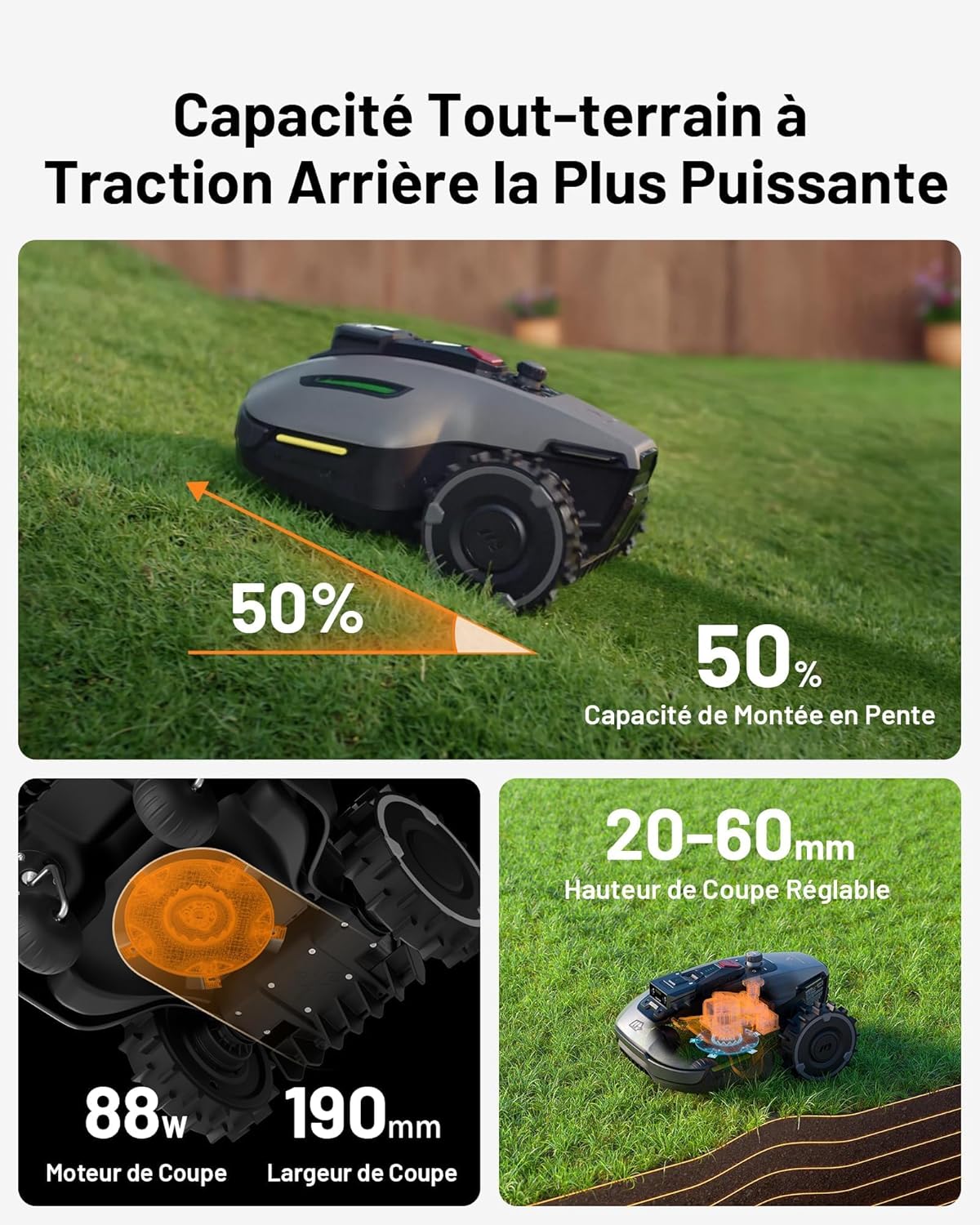MAMMOTION YUKA Mini 700 Cordless Robotic Lawnmower, NetRTK+Vision, No RTK Antenna Required, Recommended for 700 m2, 50% Slope, Automatic Mapping, with 4G Module