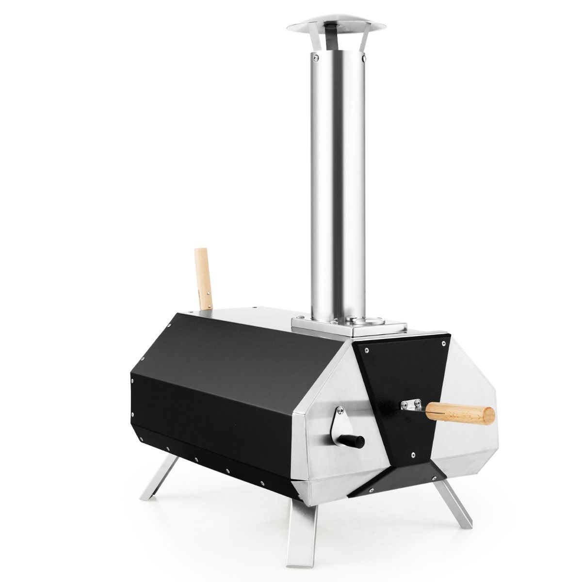 Outdoor Stainless Steel Pizza Oven with 30.5cm Pizza Stone, Wood-Fired Pizza Oven with Peel, Fireguard, and Folding Legs