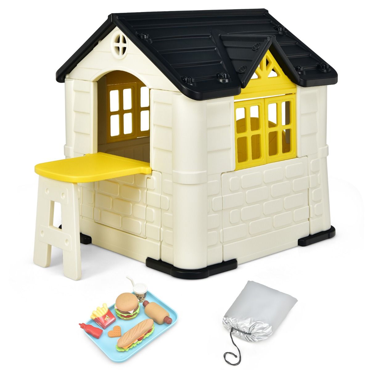 Chef House - Burger Bar Theme - UV-Resistant Plastic Garden Shed Picnic Table 164x124x132 cm Blue/Pink/Yellow -