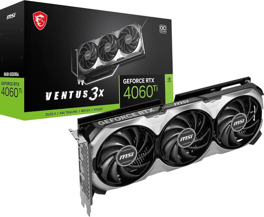 MSI GeForce RTX 4060 Ti Ventus 3X E 8G OC Graphics Card - 8 GB GDDR6 (18 GB/s 128-bit) PCIe 4.0 - 3 x Fans TORX 4.0 - HDMI 2.1a DisplayPort 1.4a