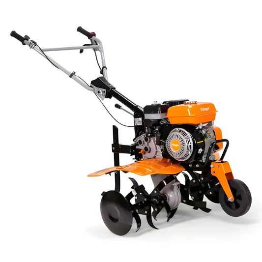 Powerful petrol-powered tiller, 212 cm tall, 80 cm wide.