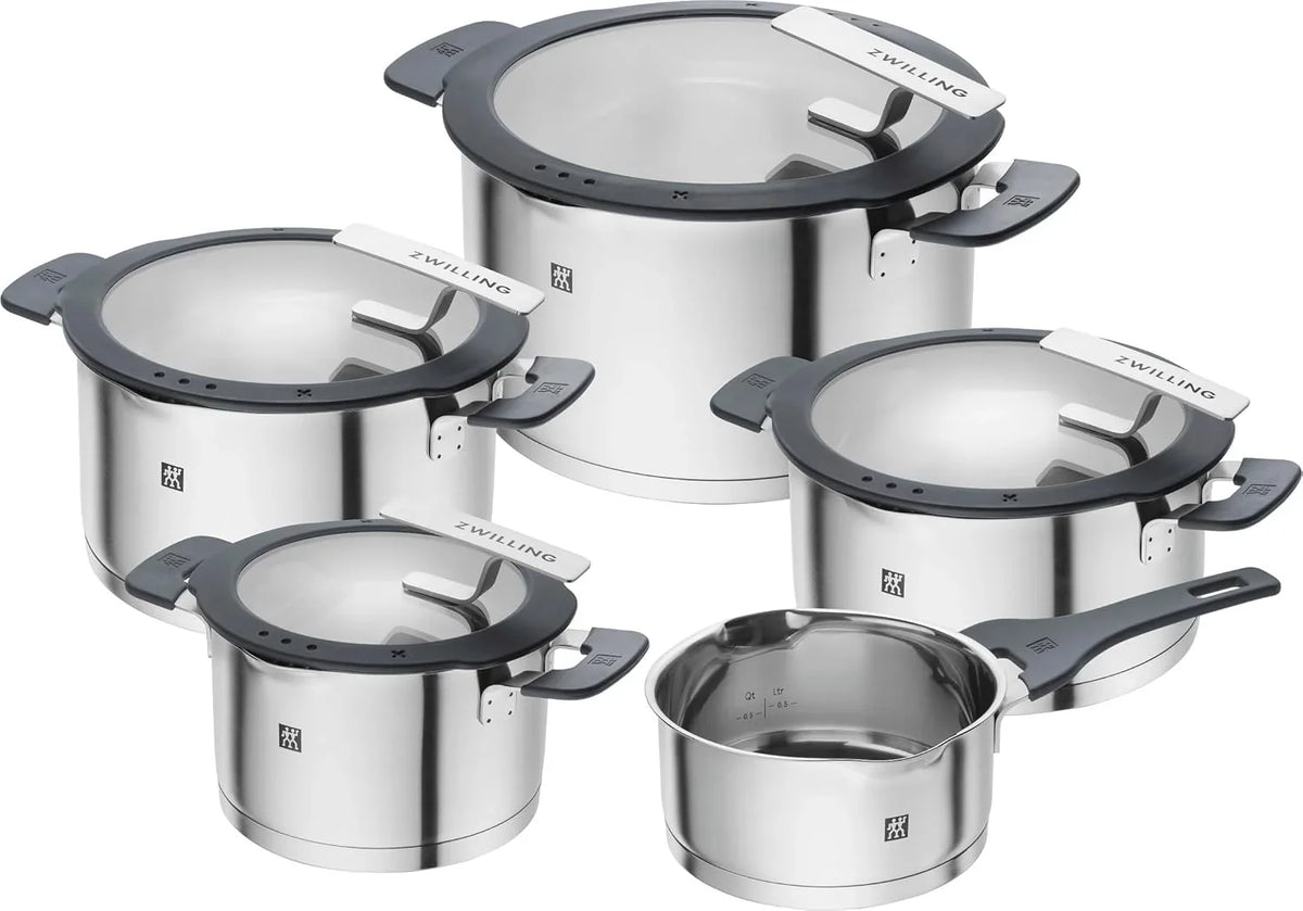ZWILLING Simplify Kochtopf-Set 5-teilig, Mit Ausgie?funktion, Stay-Cool-Griffe, Induktionsgeeignet, Edelstahl, Silber