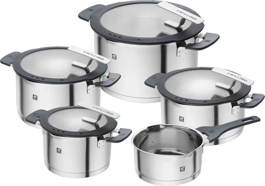 ZWILLING Simplify Kochtopf-Set 5-teilig, Mit Ausgie?funktion, Stay-Cool-Griffe, Induktionsgeeignet, Edelstahl, Silber