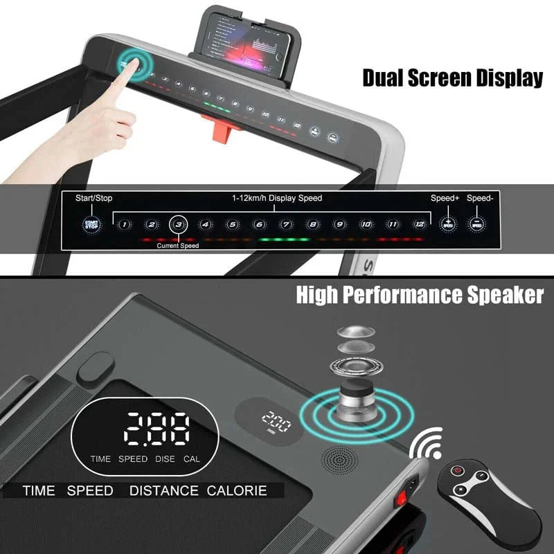 2-in-1 Folding Electric Treadmill, 2.25 HP, Under-Desk, with Dual Display and Smart App Control