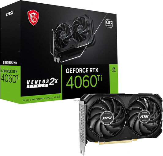 MSI Gaming GeForce RTX 4060 Ti 8GB GDRR6 128-bit HDMI/DP Nvlink TORX Fan 4.0 Ada Lovelace Architecture Graphics Card (RTX 4060 Ti Ventus 2X Black 8GB OC)