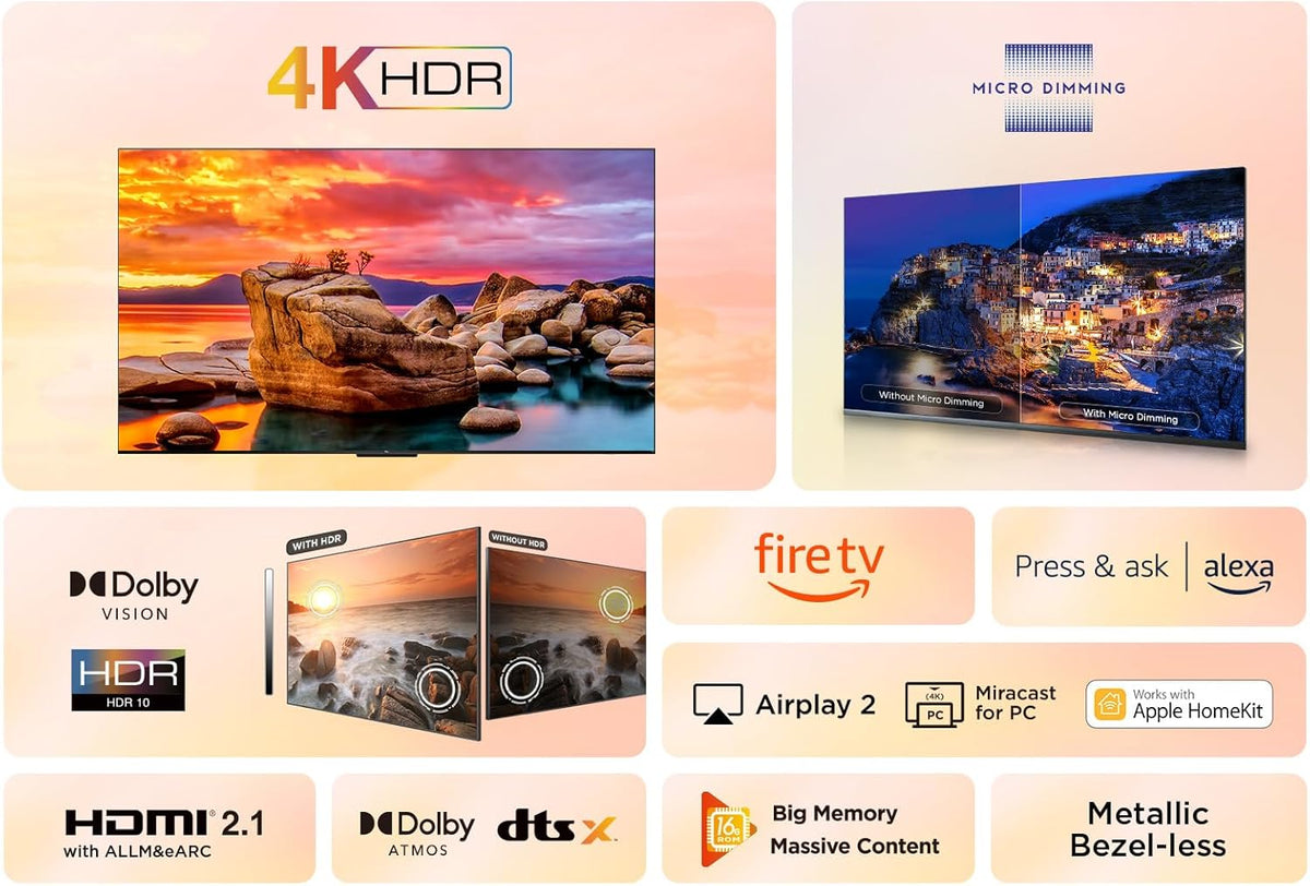 TCL 43PF650 43 Pouces 4K Ultra HD, HDR TV, Smart LED Fire TV (Dolby Vision, Dolby Atmos, DTS, HDR 10, Alexa integre, Airplay2, Miracast)