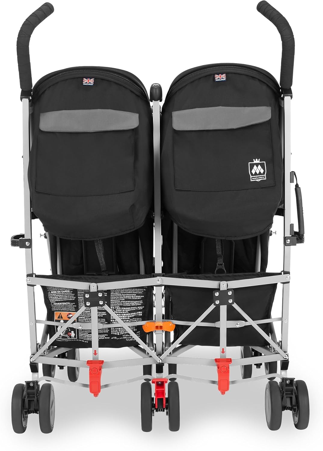 Maclaren Twin Triumph double stroller (6 months, up to 15 kg, one child per seat), lightweight and compact, extendable UPF 50+ canopy with rain cover - Black/Anthracite