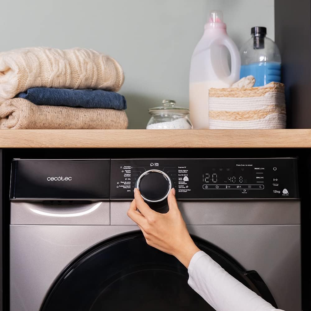 Cecotec Bolero DressCode 121000 Steel 12kg Front Loading Washing Machine. 1400 rpm max adjustable, 2000 W, WoolMark certified, Inverter Plus motor, 14 programs, Spa Care, delayed start.