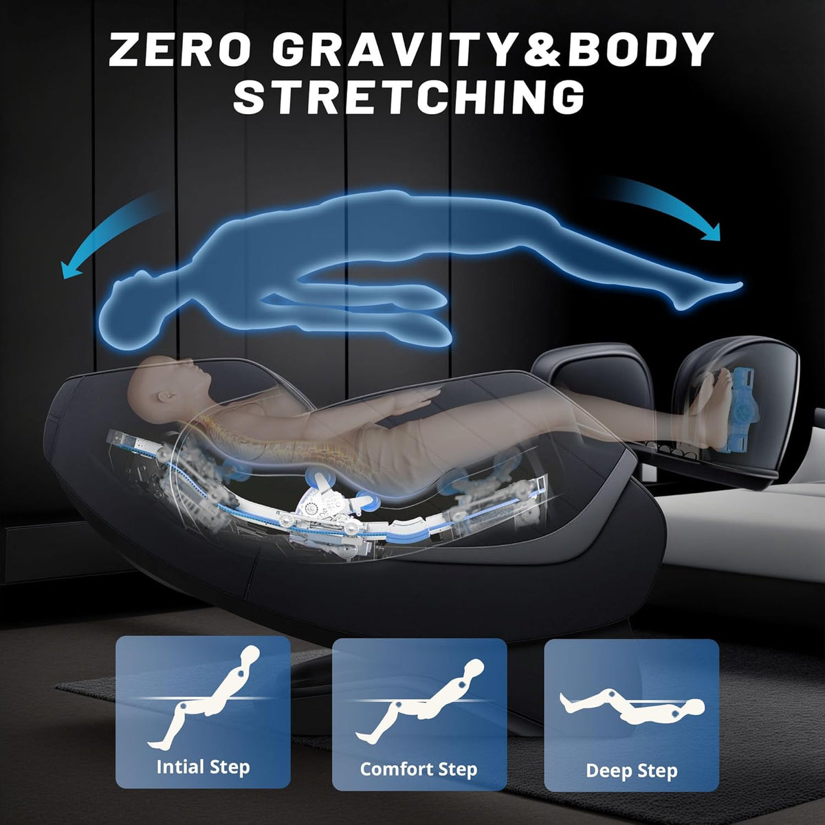 HealthRelife Full Body Massage Chair - Zero Gravity Smart Massage Chair - 3D Robotic Hands with SL Rail - Bluetooth Relaxation Chair - Black