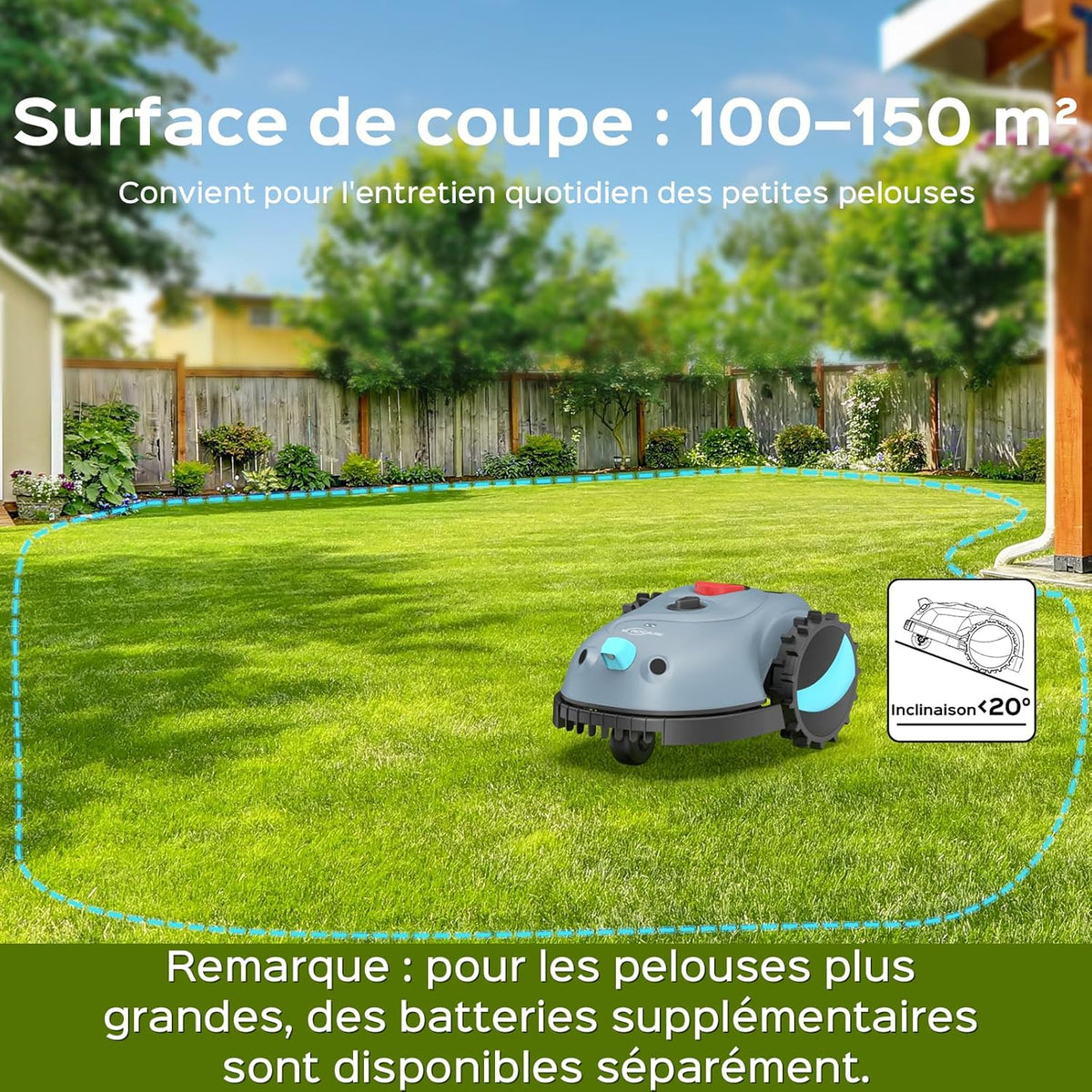 YARDCARE V100 Cordless Robotic Lawnmower with Peripheral, Vision Navigation, Obstacle Avoidance (150 Types), Robotic Lawnmower with 4 Ah Battery, Spare Blade