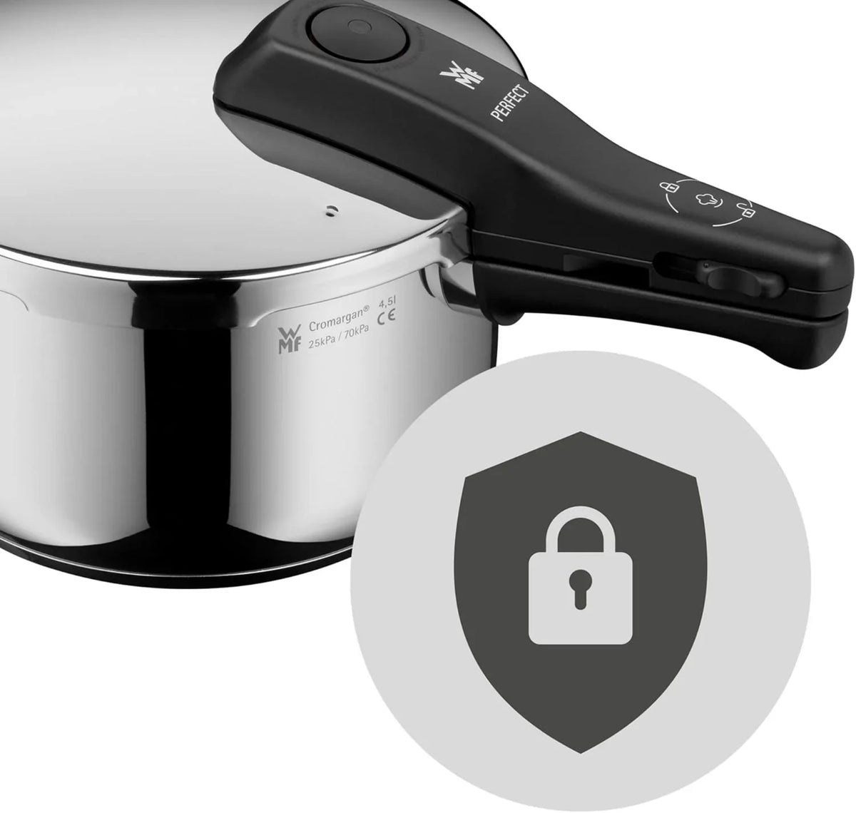 WMF Perfect One Pot Schnellkochtopf Induktion Set 2-teilig, Dampfkochtopf 4,5l, 3l, gro?es Kochsignal, 2 Kochstufen, abnehmbarer Deckelgriff, für alle