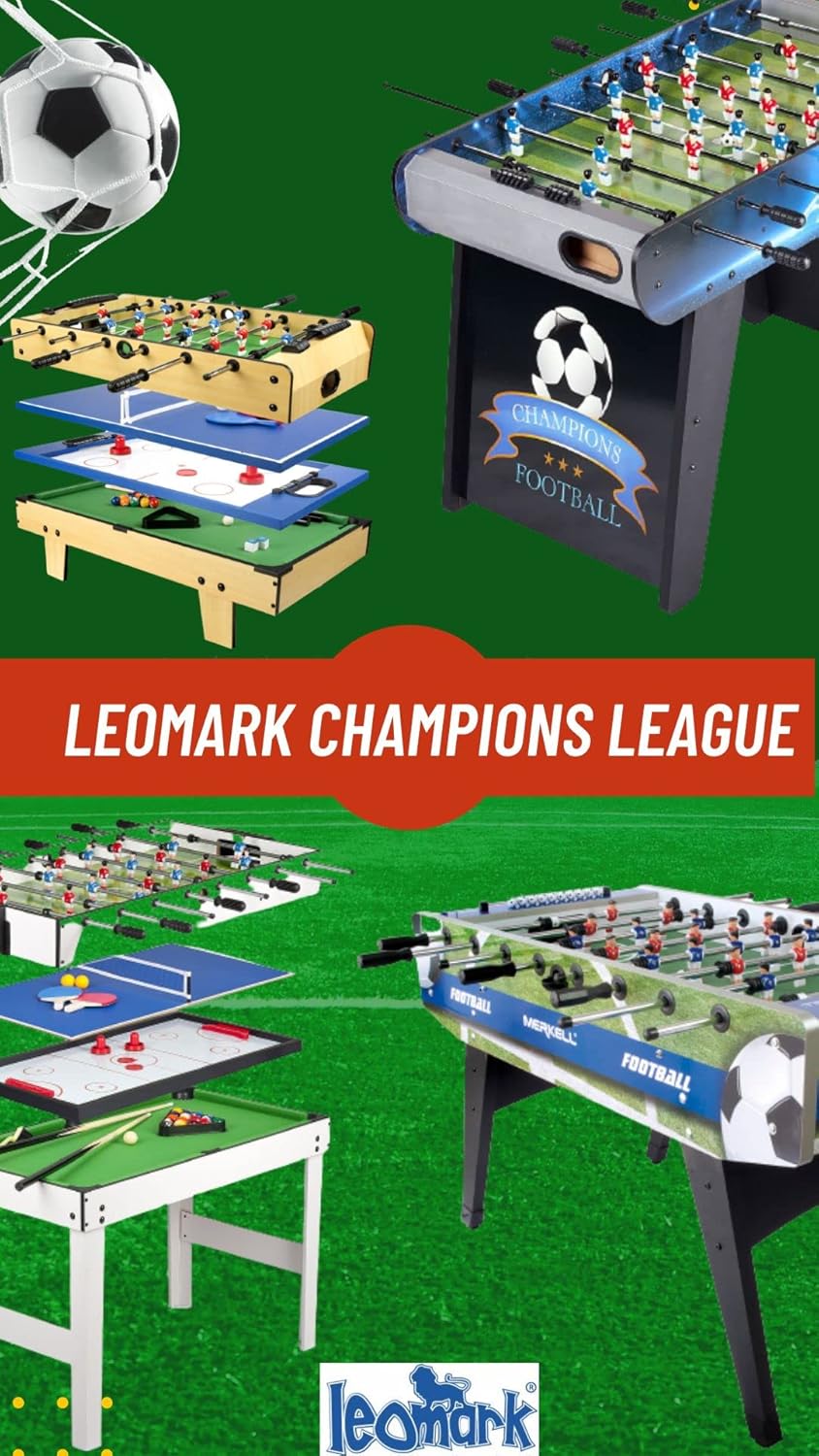 Leomark 4-in-1 Games Table - Billiards, Foosball, Table Hockey, and Ping-Pong Multifunctional Game Table Dimensions: 120 x 61 x 82 (Height) cm
