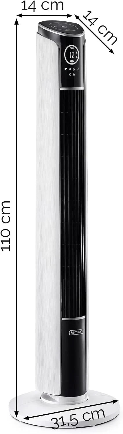 Yoer 29dB Leiser Turmventilator, Ionisator, 10 m Reichweite, Neigungswinkeleinstellung, 12 Geschwindigstufen, 4 Modi, 12 Std. Timer, 90° Oszillation,
