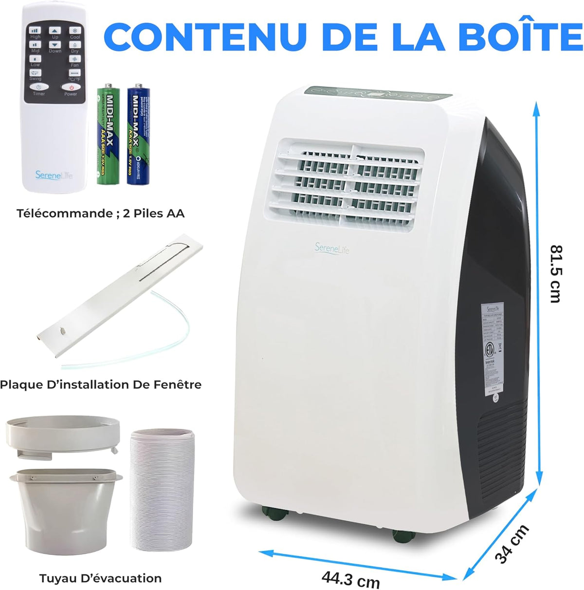 SereneLife Silent Portable Air Conditioner 7K BTU 3-in-1 Air Conditioner with Built-in Dehumidifier Function, Fan Mode, Remote Control, Complete Window Exhaust Kit, White