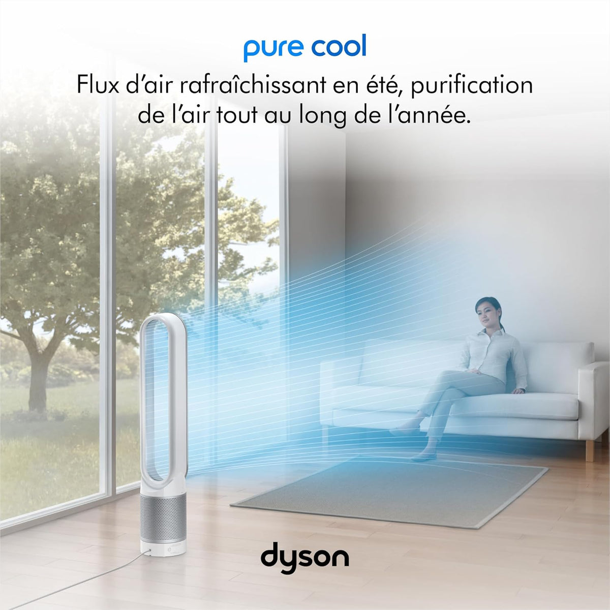 Dyson Pure Cool TP00   Bladeless Tower Fan Purifier, 10 Speeds, 434L/s, 360Spend HEPA Filter, Captures 99.95% of Particles, White/Silver