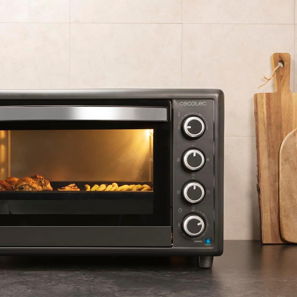 Cecotec 60-Liter Bake&Toast Tabletop Convection Oven 6090 Black Gyro, 2200W, Interior Light, 12 Functions, Temperature Up to 230o, Double Glass Door, Includes Rotisserie