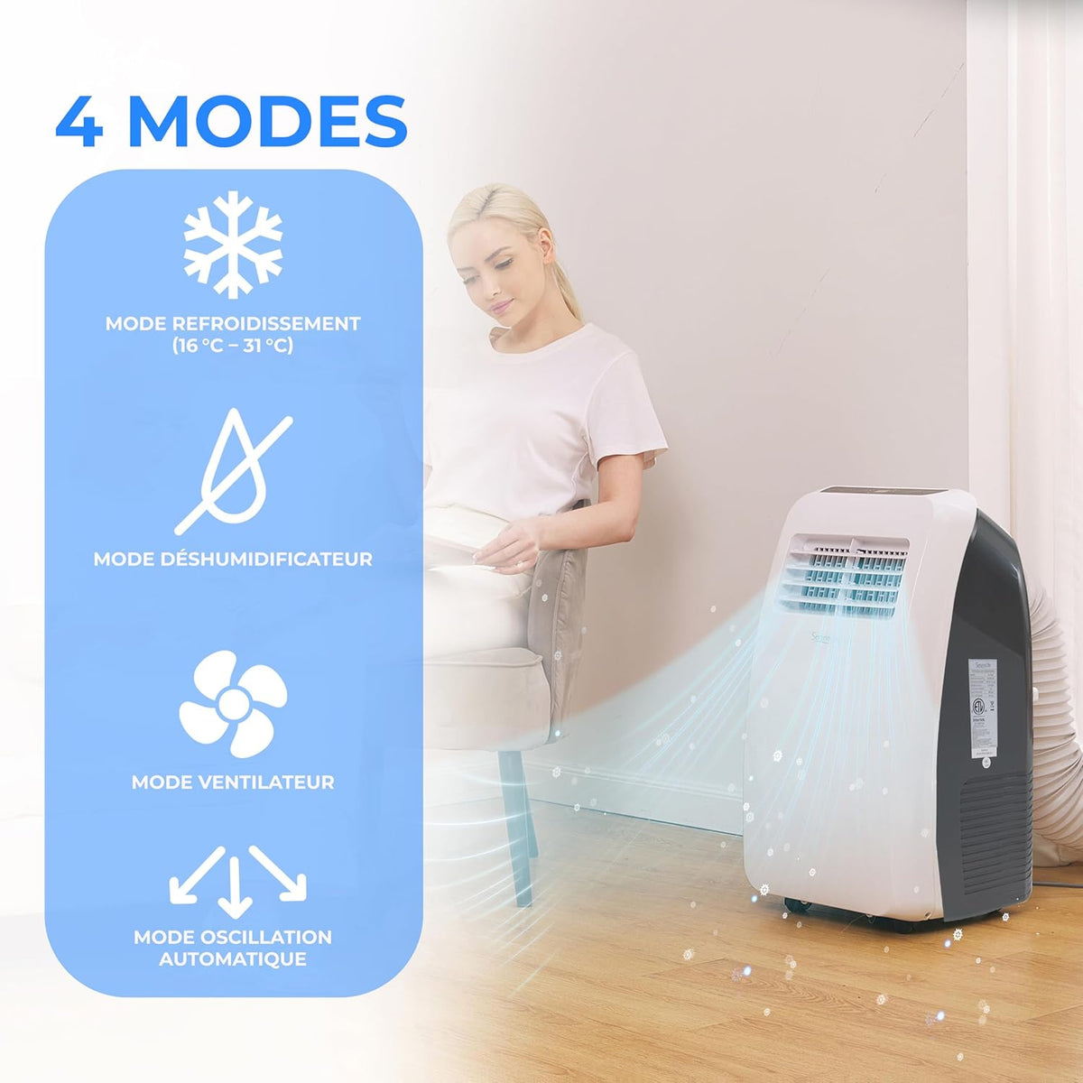 SereneLife Silent Portable Air Conditioner 7K BTU 3-in-1 Air Conditioner with Built-in Dehumidifier Function, Fan Mode, Remote Control, Complete Window Exhaust Kit, White