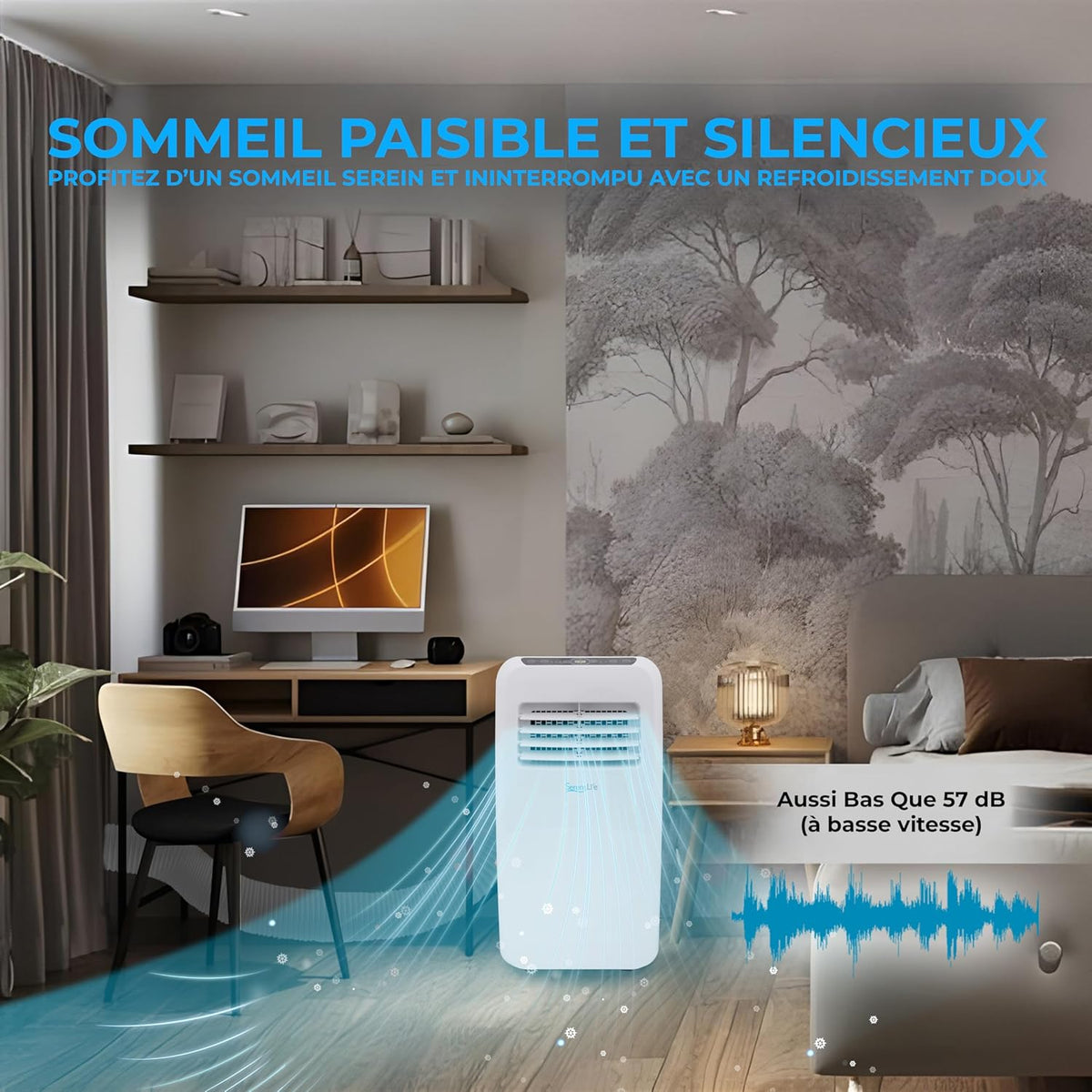 SereneLife Silent Portable Air Conditioner 7K BTU 3-in-1 Air Conditioner with Built-in Dehumidifier Function, Fan Mode, Remote Control, Complete Window Exhaust Kit, White