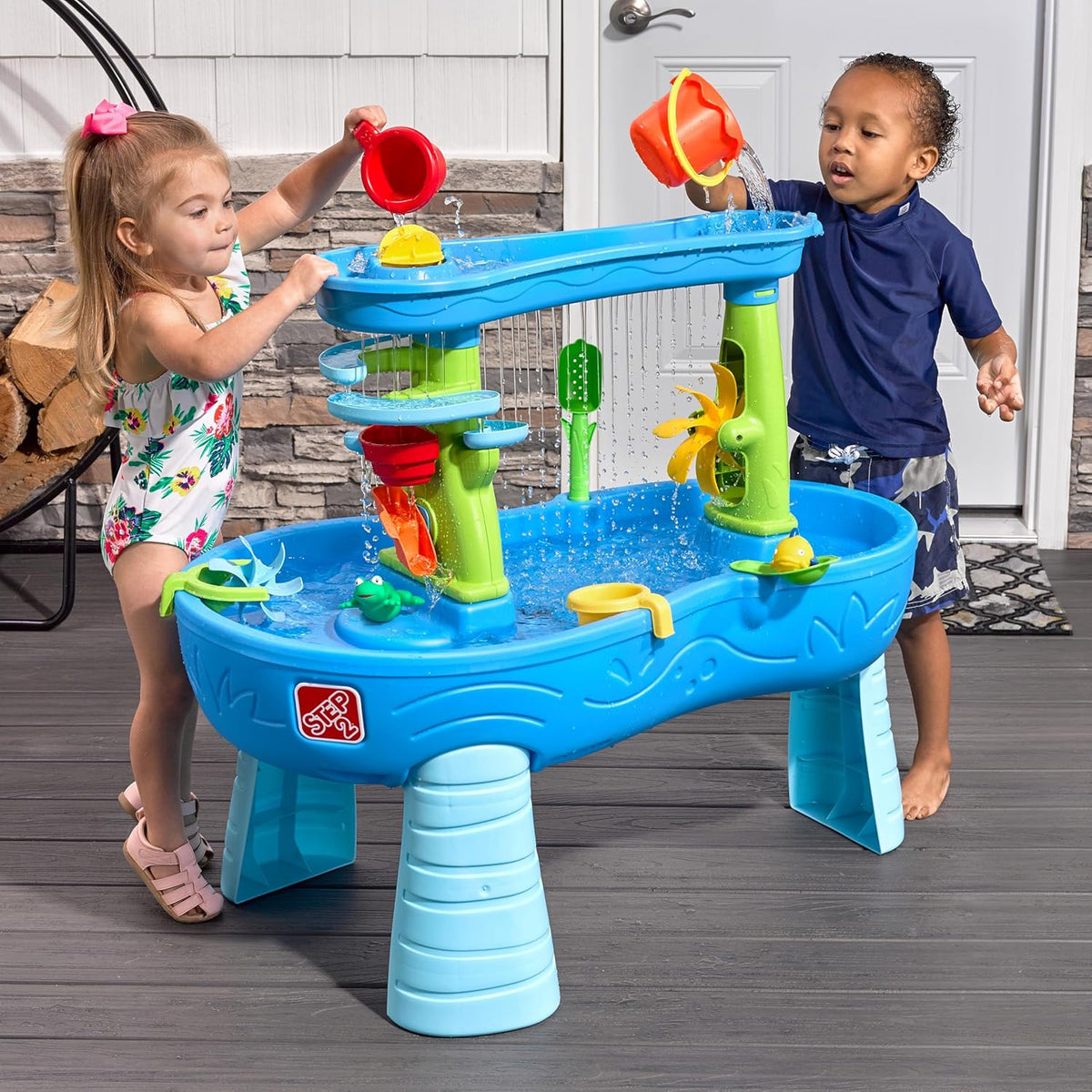 Rain Shower Splash Water Table with 13 Accessories - Blue & Green | Water Play Table | Garden Activity Table, Water Activity Table | Outdoor Water Table