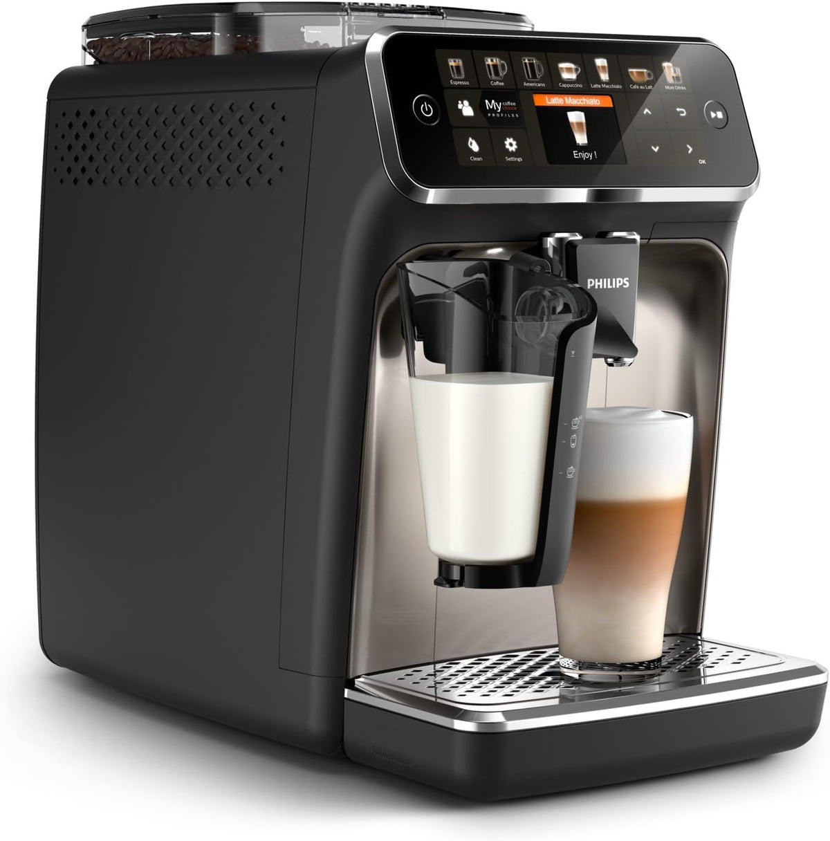 5400 Series Espresso Machine - Bean-to-Cup Coffee - LatteGo Milk Frother, 12 Coffee Specialties, Intuitive Display, 4 User Profiles, Black (EP5441/50)