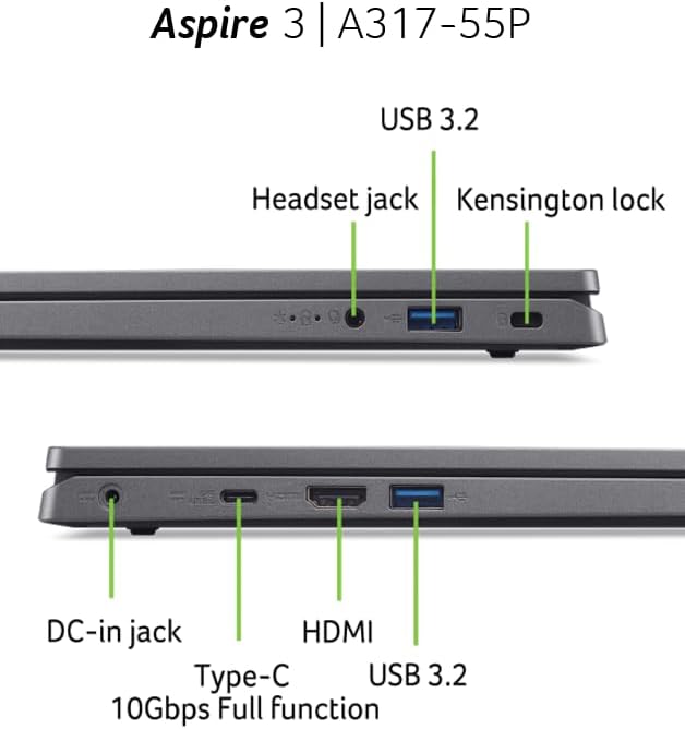 Acer Aspire 3 A317-55P-C8DB 17.3" Full HD IPS Laptop (Intel Celeron N100 Processor, 4GB RAM, 128GB SSD, Intel UHD Graphics, Windows 11 Home) AZERTY Keyboard, Gray