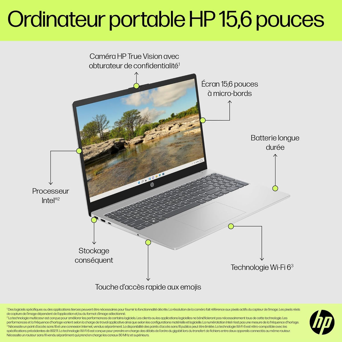 HP 15-fd0004sf Laptop 15 6" FHD Laptop PC (Intel Core i3-N305 RAM 8 GB SSD 512 GB Intel UHD Graphics Windows 11) Laptop Silver AZERTY Keyboard