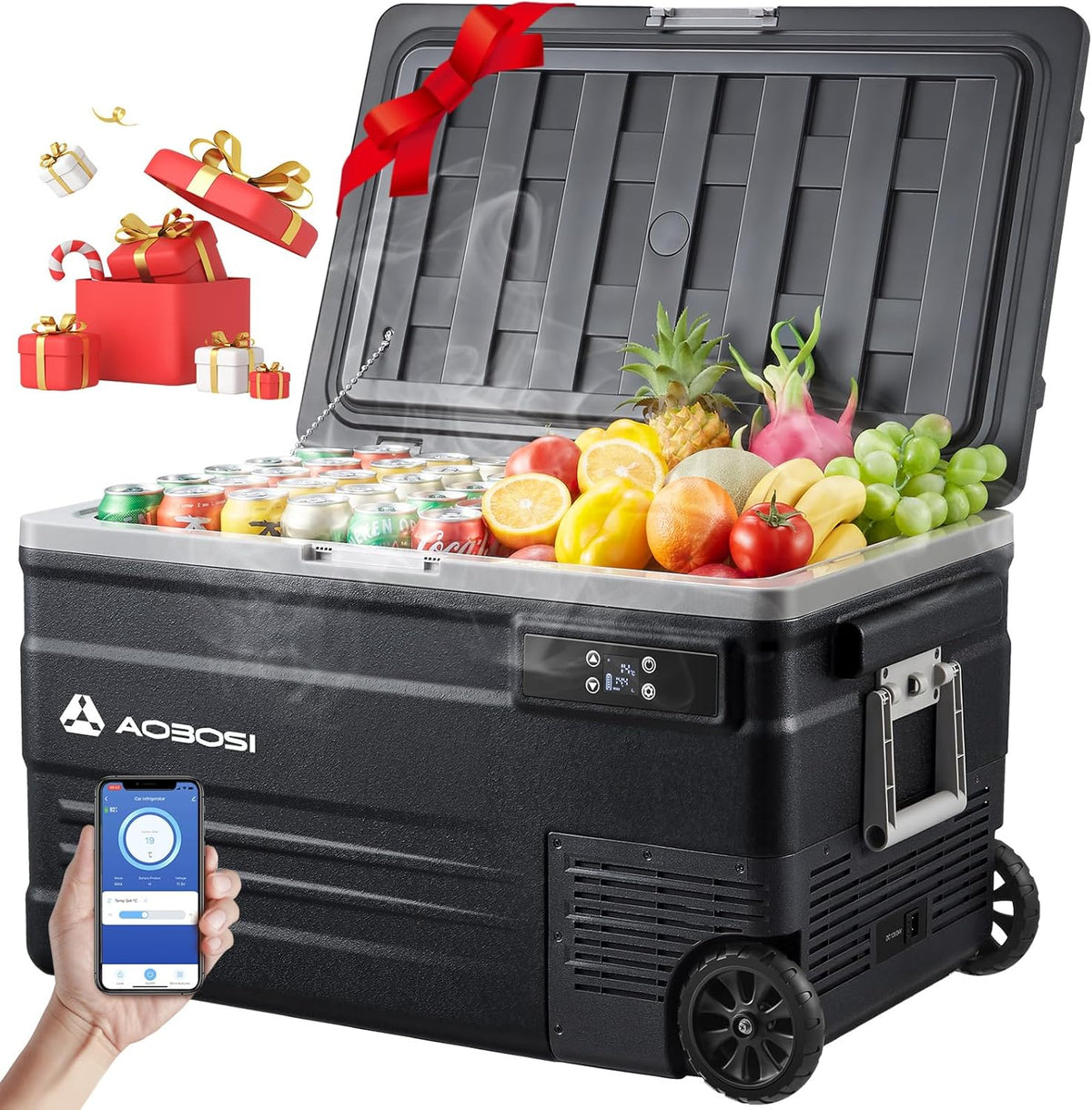 45L Compressor Cooler, Electric Cooler -20 to 20, Truck Fridge with APP & Button Control, 12/24V DC and 100-240V AC Camping Cooler for Car, Truck, Boat and Power Outlet -