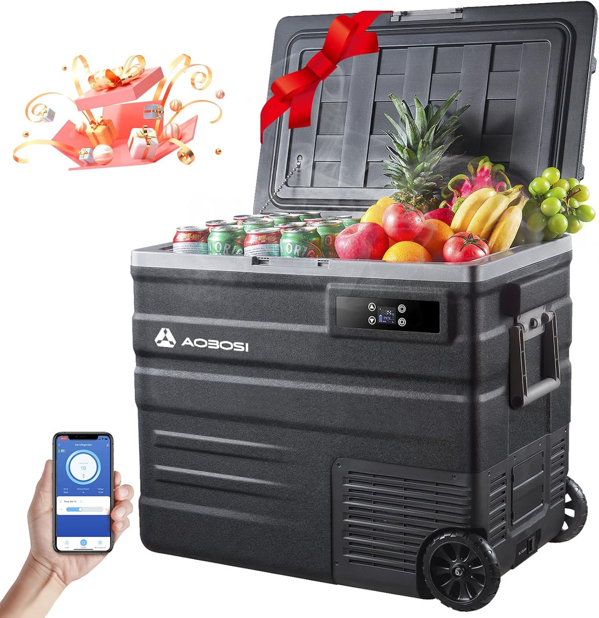 45L Compressor Cooler, Electric Cooler -20 to 20, Truck Fridge with APP & Button Control, 12/24V DC and 100-240V AC Camping Cooler for Car, Truck, Boat and Power Outlet -