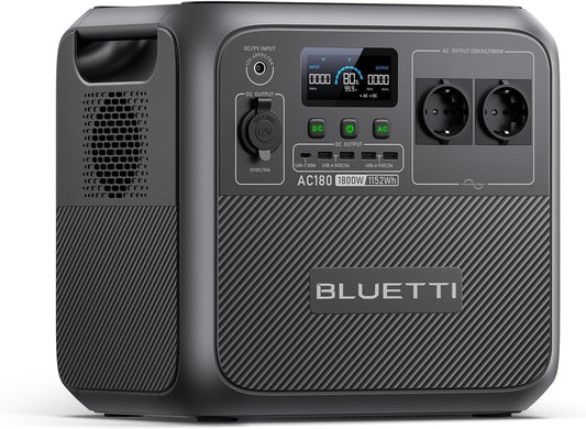 BLUETTI AC180 Portable Electric Generator, 0-80% in 45 Min, 1152Wh LiFePO4 Battery with 2 AC Outputs 1800W (2700W Peak), Portable Power Station for Camping, Travel, Power Outages