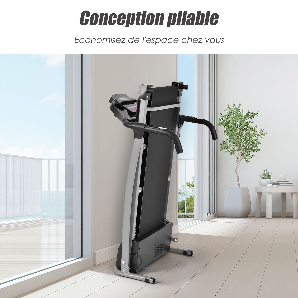 Foldable Electric Treadmill with Screen and Heart Rate Monitor with Speed from 1 to 10 km/h and 12 Programs - Black