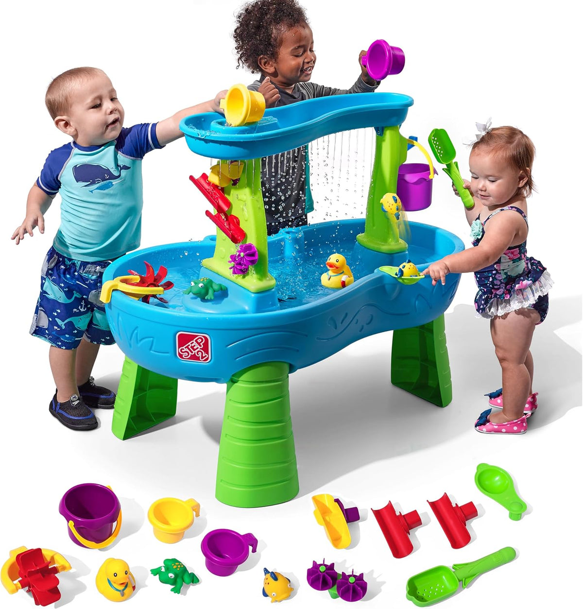 Rain Shower Splash Water Table with 13 Accessories - Blue & Green | Water Play Table | Garden Activity Table, Water Activity Table | Outdoor Water Table