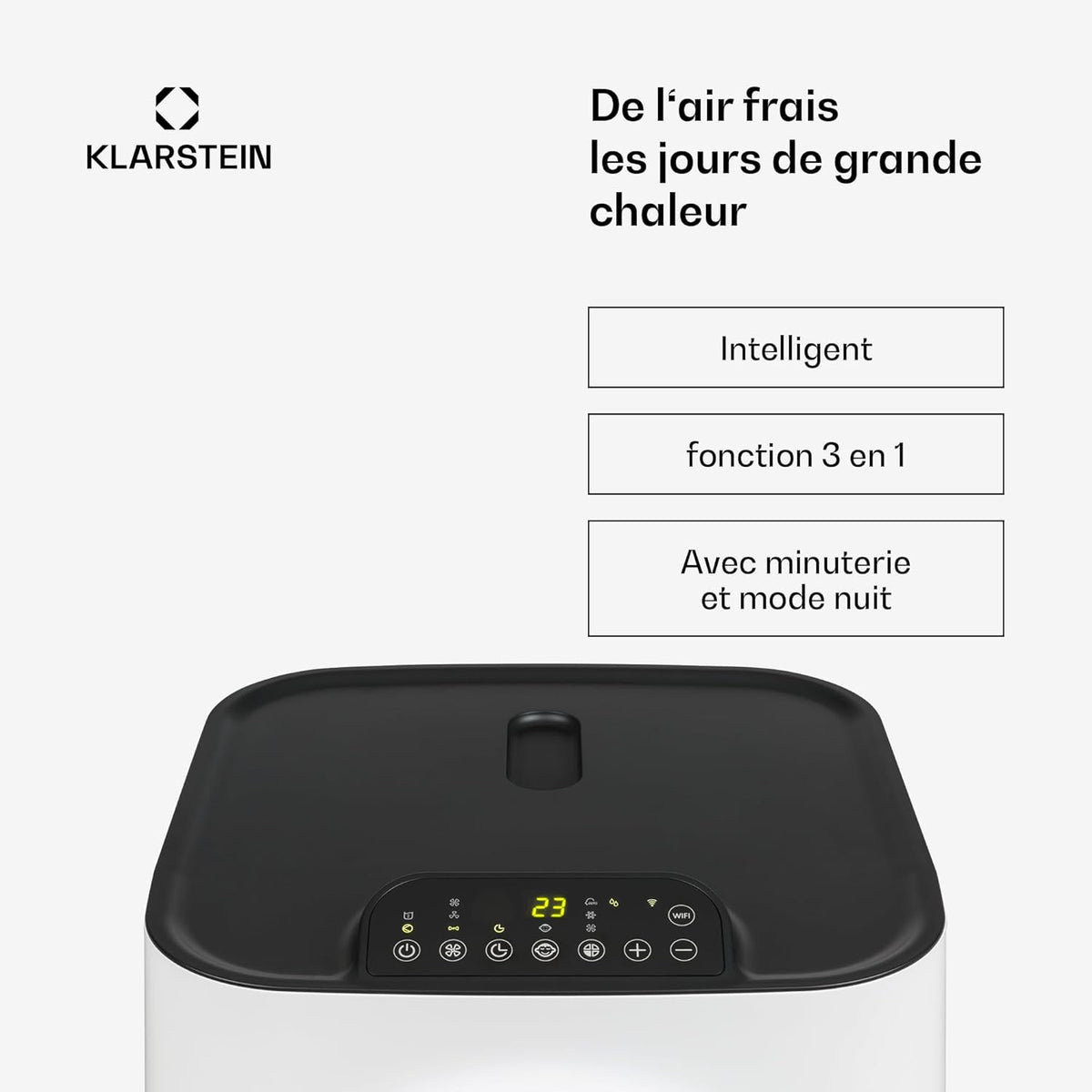 Klarstein Silent Mobile Air Conditioner, 5-in-1 Portable Air Conditioner, Mini Air Conditioner, Air Purifier and Odor Eliminator, Night Mode, Air Dehumidifier, Low Consumption, 10K BTU, Air Conditioners