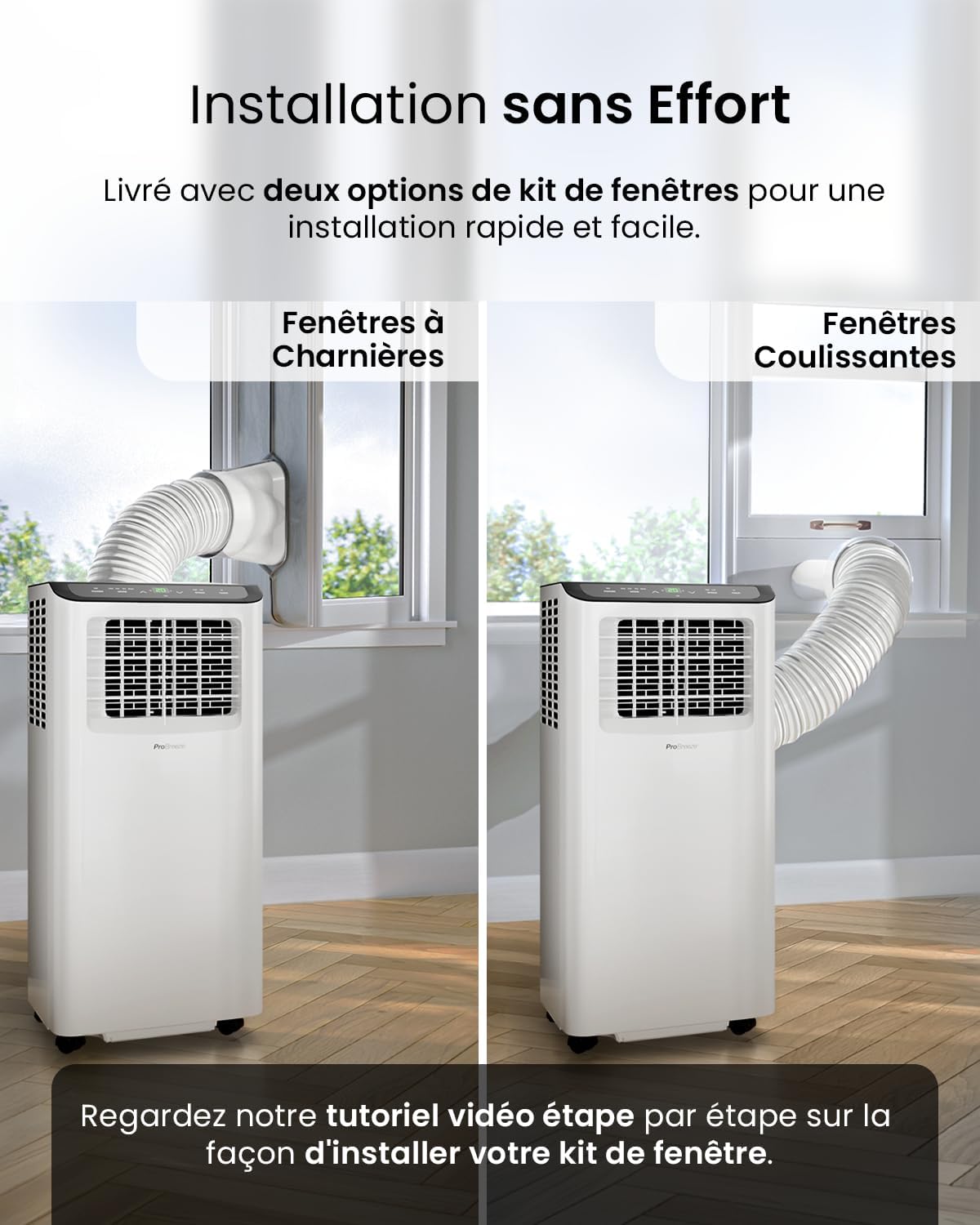 Pro Breeze 4-in-1 Portable Air Conditioner 9000 BTU - Powerful WiFi-compatible air conditioner with app - 24-hour timer, remote control and window kit included for bedroom, living room 22m2 [Energy Class A]