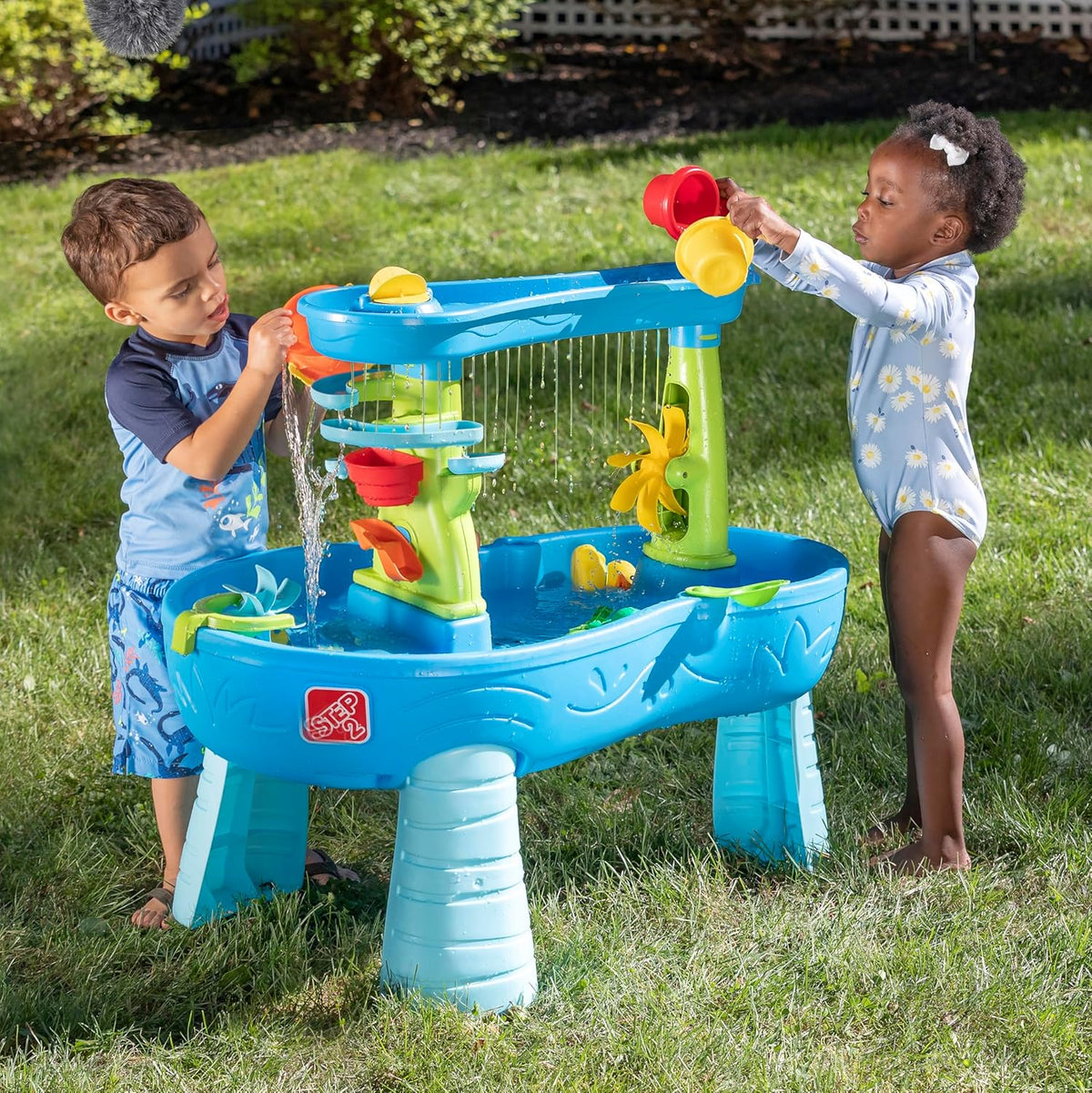 Rain Shower Splash Water Table with 13 Accessories - Blue & Green | Water Play Table | Garden Activity Table, Water Activity Table | Outdoor Water Table