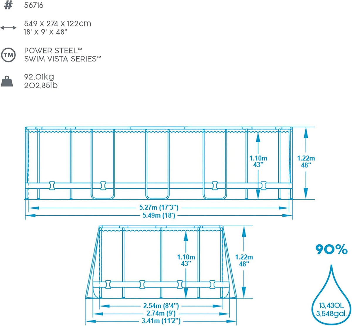56946 Power Steel? Swim Vista oval pool 488 x 305 x 107 cm rattan pattern with portholes, sand filtration, ladder, cover and Chemconnect? diffuser