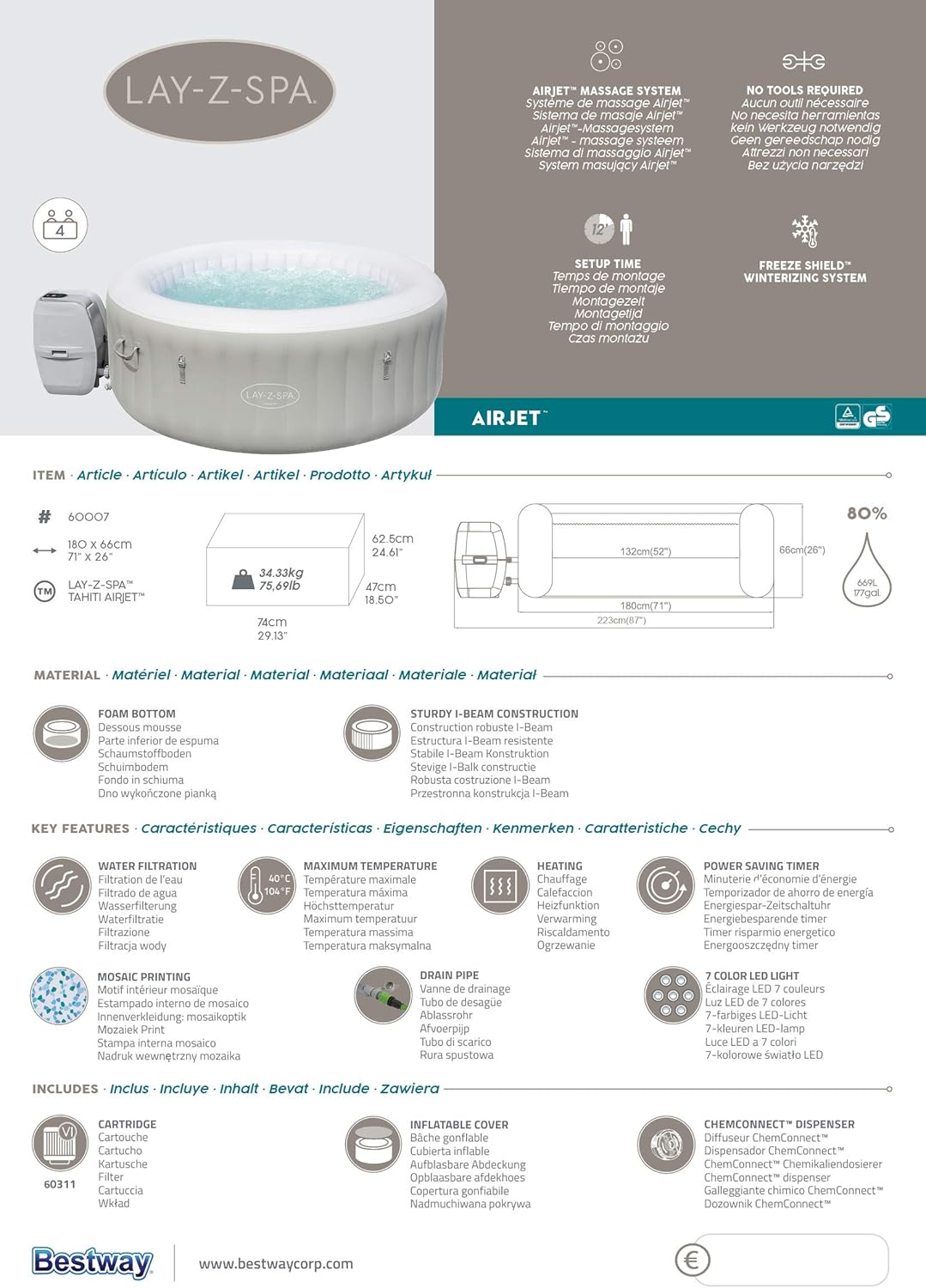 Lay-Z-Spa? Miami Airjet? 2-4 Person Round Inflatable Hot Tub