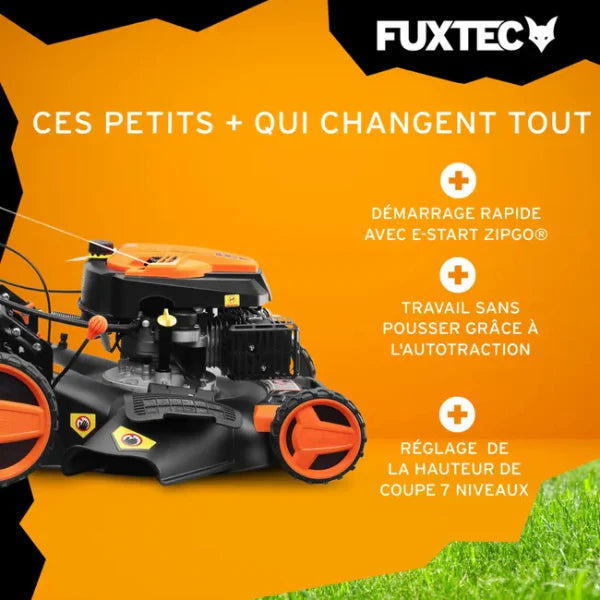Self-propelled petrol lawnmower with electric start, 196 cm cutting width, 51 cm cutting width - 6 HP, 60 L capacity.