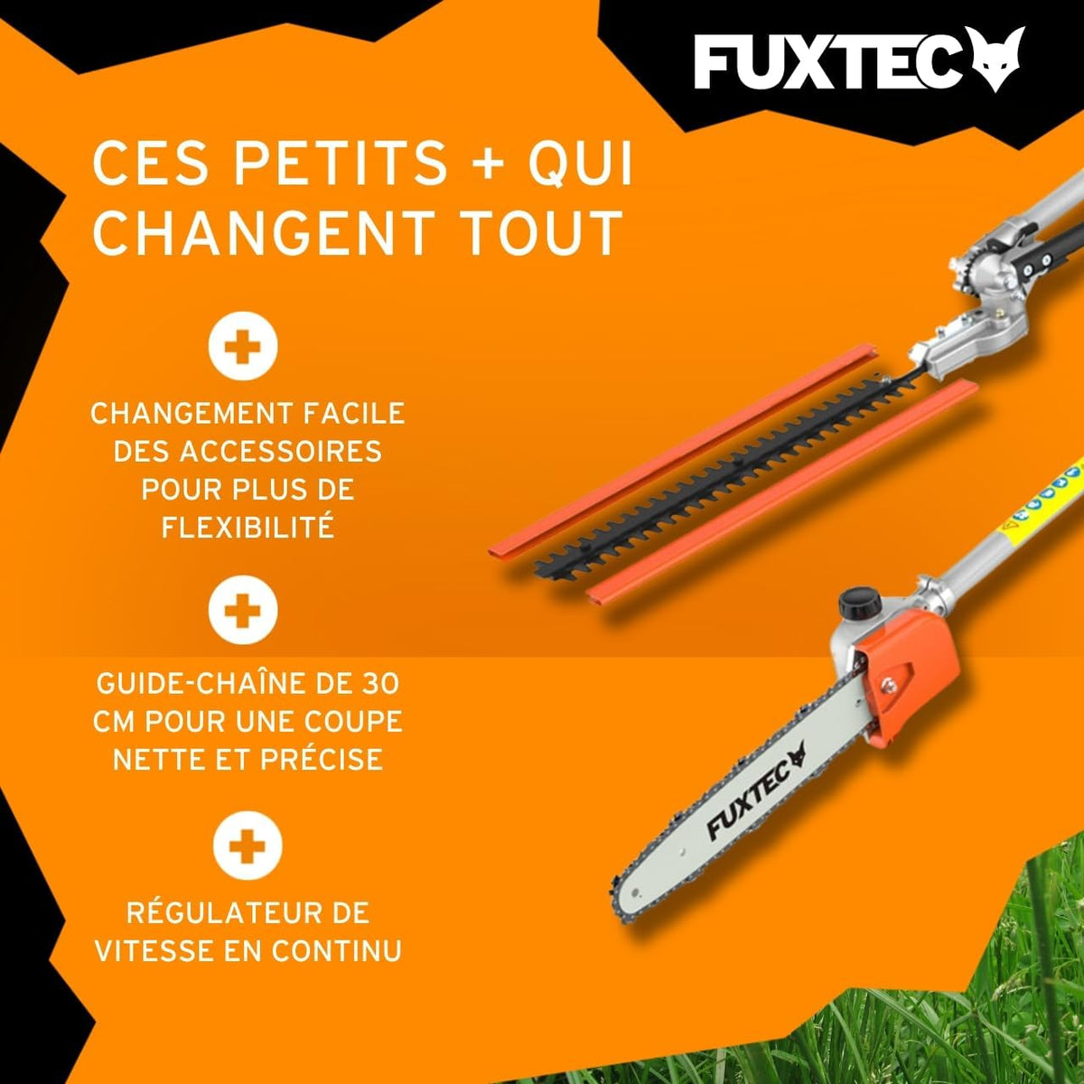 Fuxtec FX-MT152E 5-in-1 Multi-Tool Petrol Brush Cutter - Easy Starter, 3 HP, 52 cc, 2-Stroke Engine, Pruner, Hedge Trimmer, Edger with Cord or Blade, 1 Meter Extension