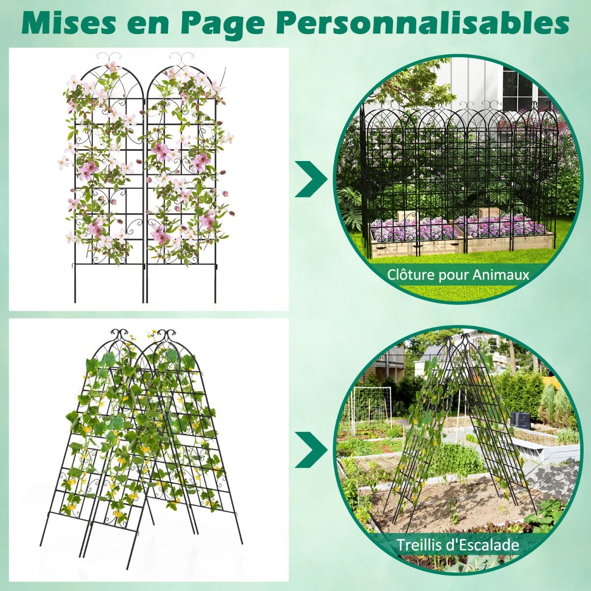 Set of 4 Metal Garden Trellis 180 x 50 cm Decorative Fence for Climbing Plants Rustproof Flower Grid for Garden Courtyard Patio Black -