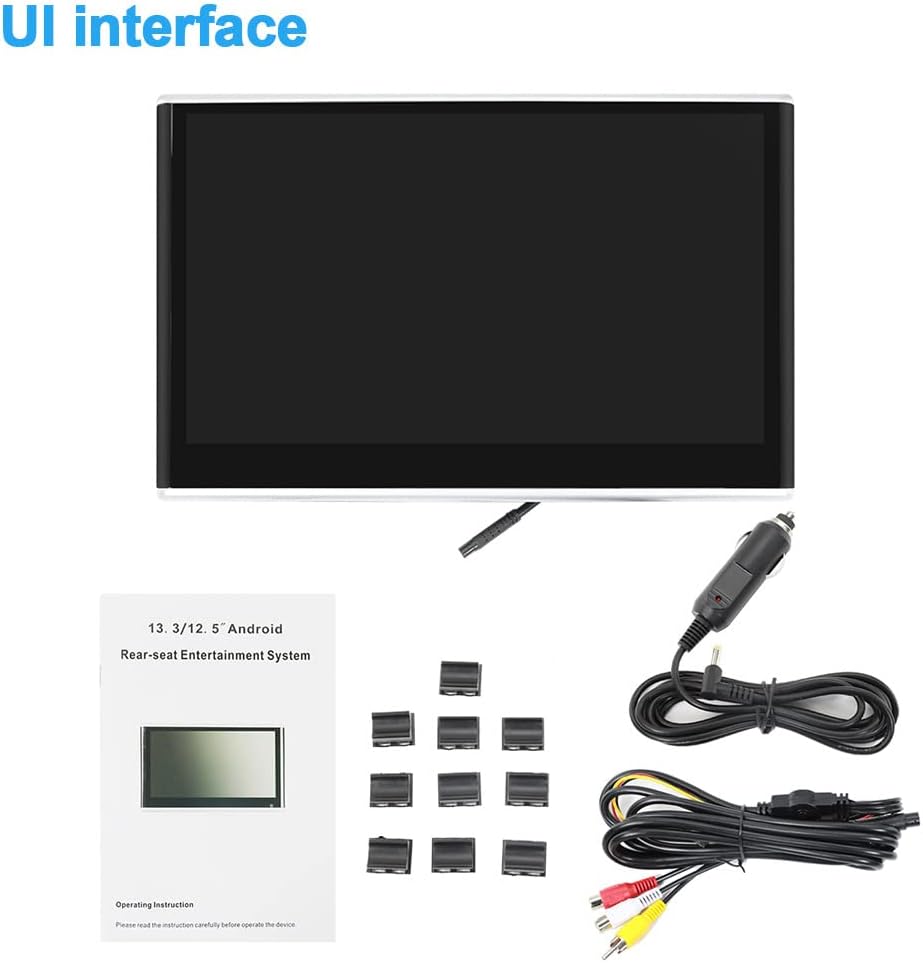 13.3-inch (1080p) HD car headrest video player, Android 9.0, with mounting bracket, IPS touchscreen, 2GB RAM + 32GB storage