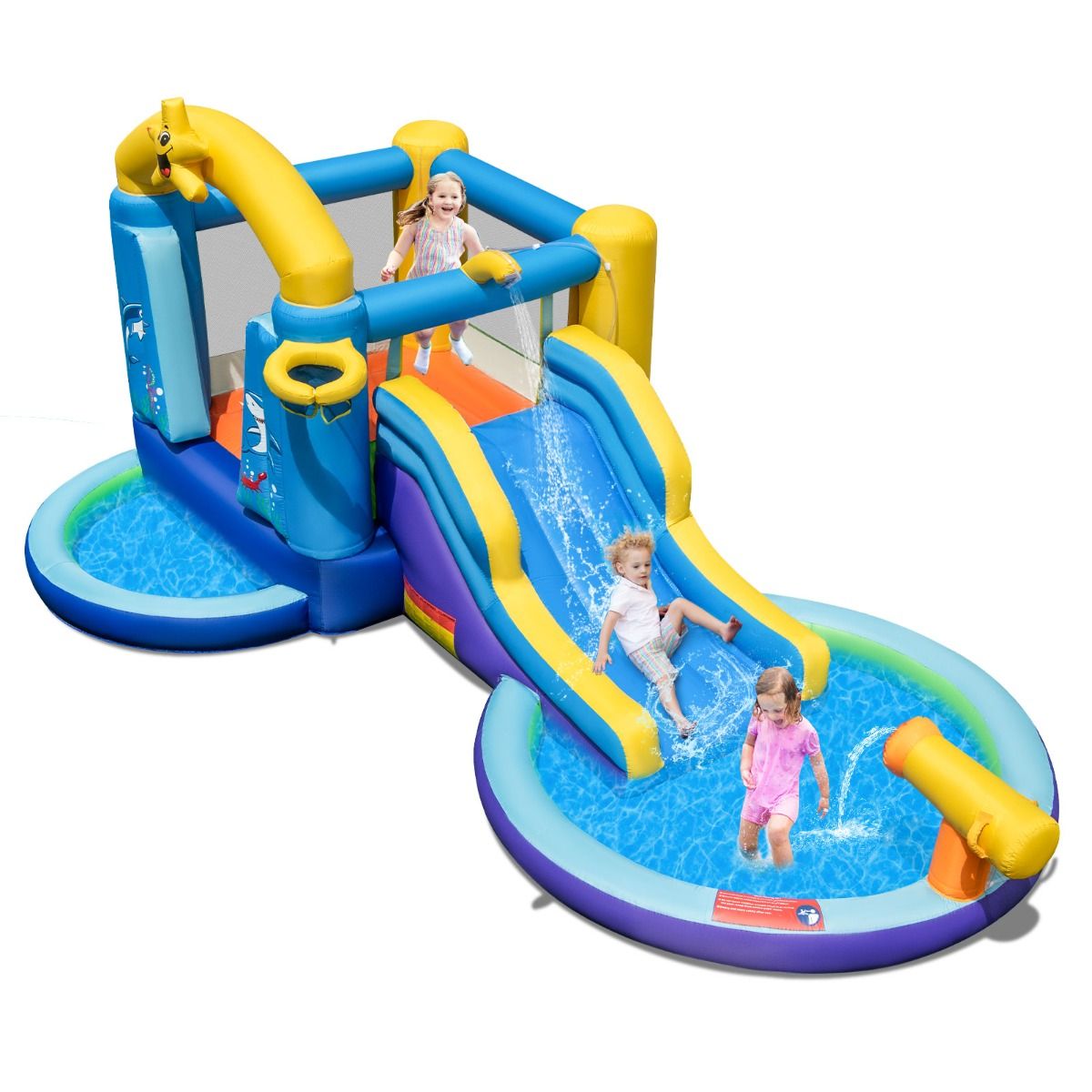 6-in-1 Ocean Inflatable Castle with 680W Blower, Water Slide & 2 Pools, Inflatable Bounce House, 90kg Load Capacity -
