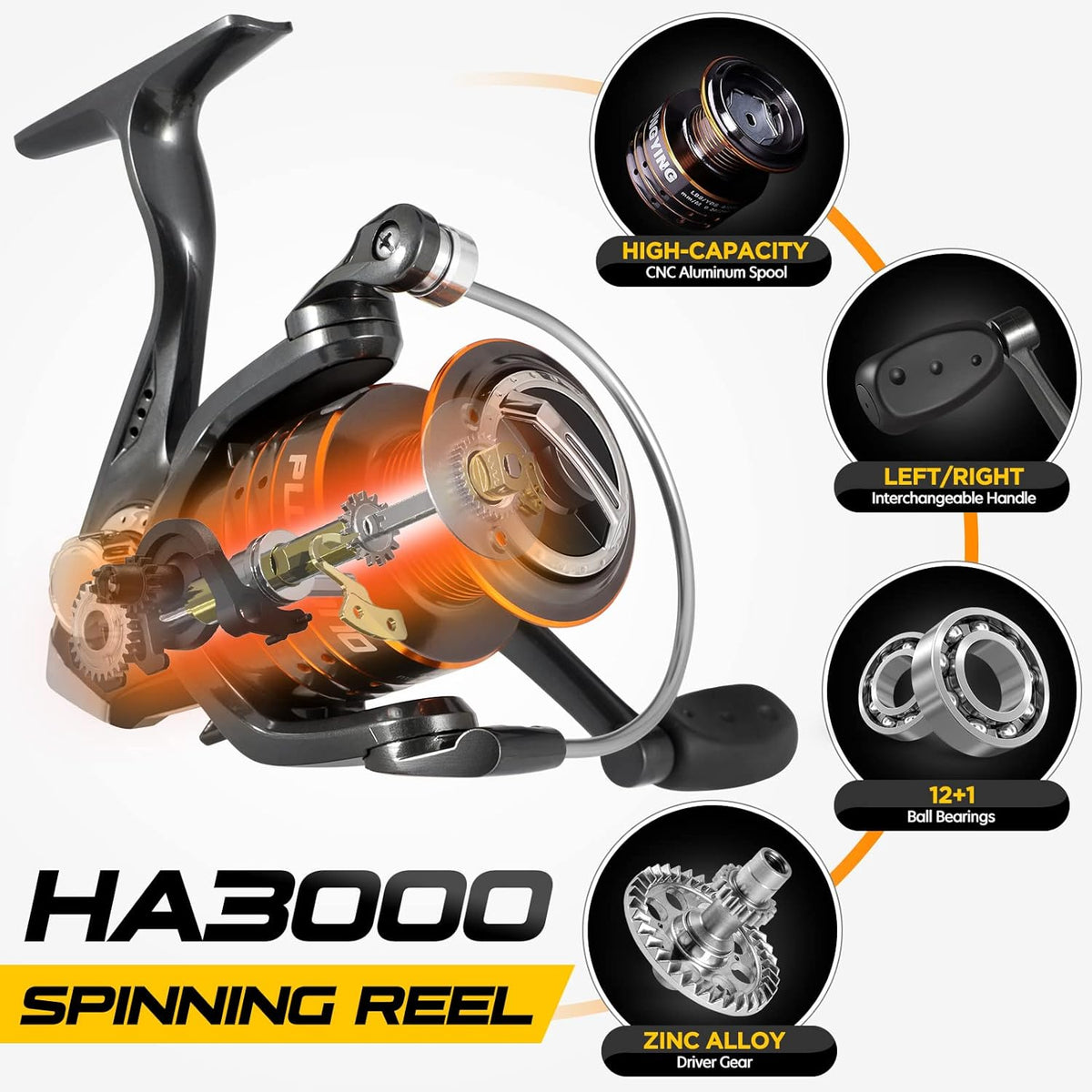 PLUSINNO Fishing Rod and Reel Combo   Carbon Fiber Telescopic Fishing Rod   Rotating Reel with 12 + 1 Stainless Steel Shielded Bearings