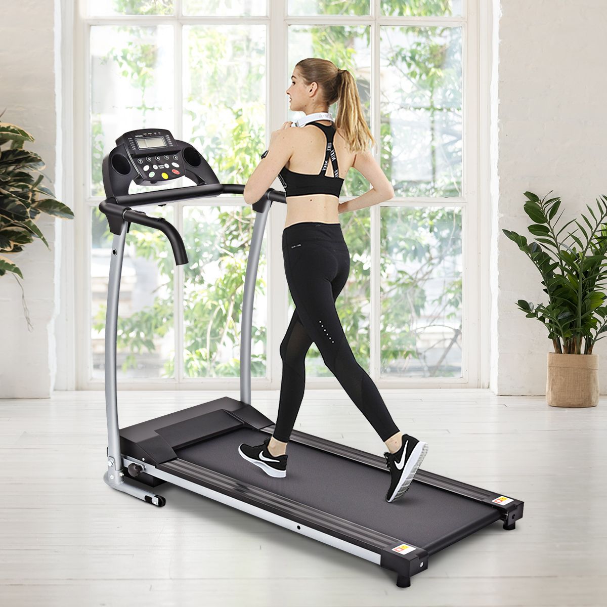 Foldable Electric Treadmill with Screen and Heart Rate Monitor with Speed from 1 to 10 km/h and 12 Programs - Black