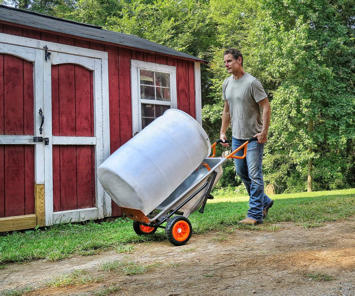 8-in-1 Wheelbarrow WG050E, Wheelbarrow, Rolling Cart, Forklift, Hand Truck, Bag Carrier, Plant Carrier, Tow Ball and Moving Equipment, Stone Carrier - Puncture-Proof Tires